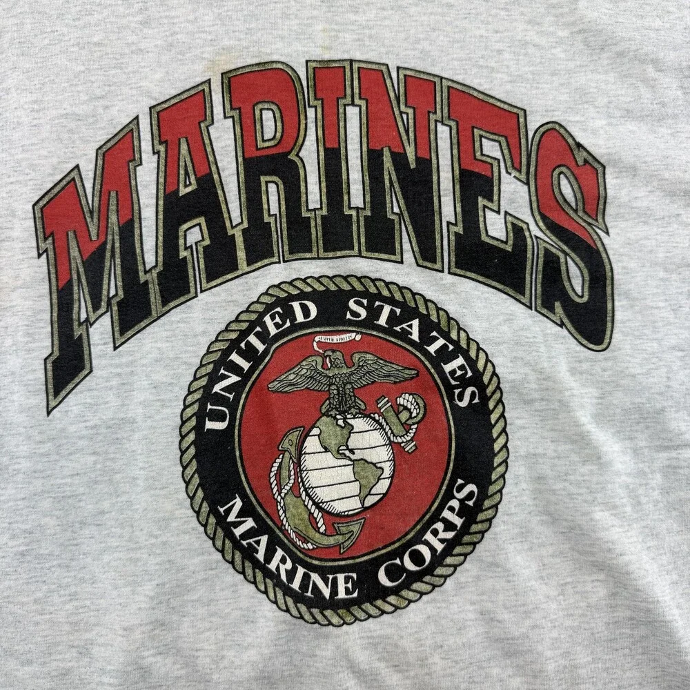 Vintage Marines Shirt Mens 2XL Gray USMC Eagle Globe Anchor Graphic 90s USA